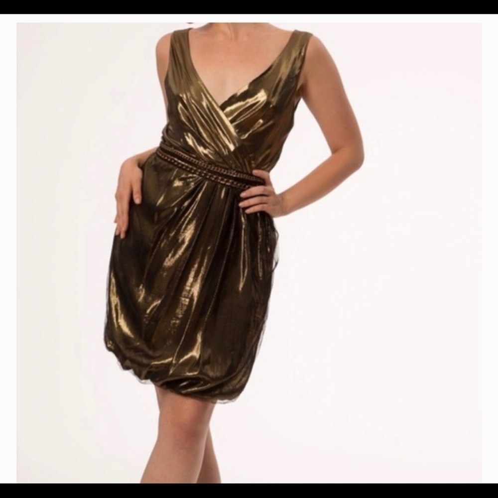 Tory Burch Black Gold Metallic Chain Dress Size 6